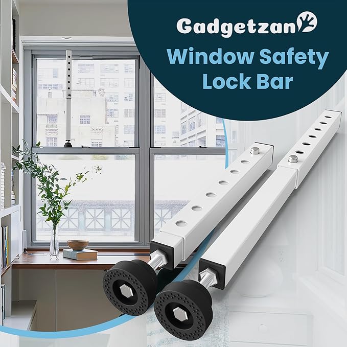 Gadgetzan 1 Pack Window Security Bars Adjustable 11"-18",Portable Short Sliding Window Lock Bar for Child Safety/Anti-Theft,Window safety lock with Rubber Base for Vertical and Horizontal Window-White