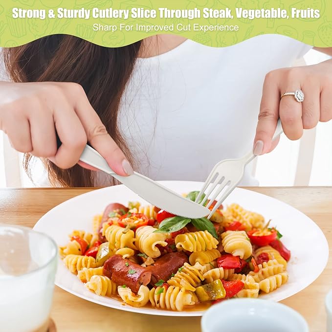Fuyit Compostable Cutlery Set, Disposable Biodegradable Utensils