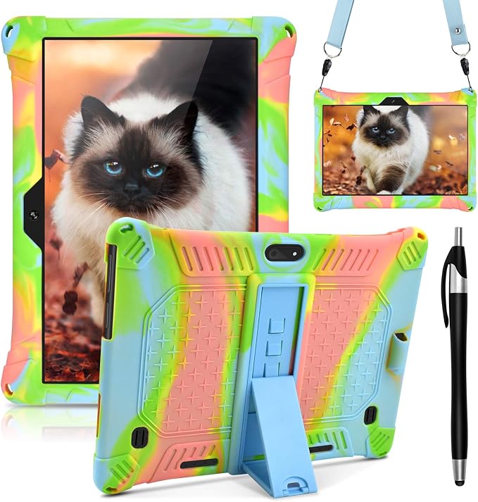 DETUOSI Case for YELLYOUTH 10.1 Tablet Soft Silicone Lightweight Case Compatible with Dragon Touch Notepad K10 ZONKO 10.1 Beyond Tab 10.1 with Stylus Pen and Shoulder Strap Black