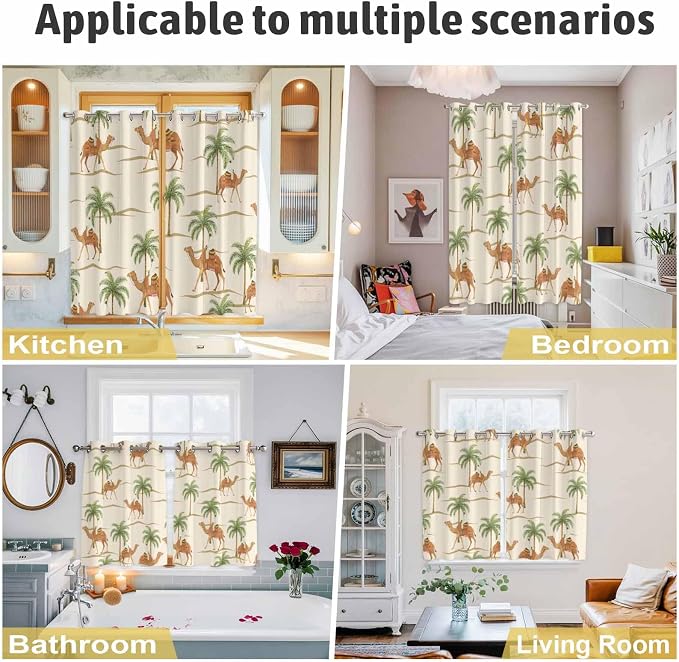 2 Panel Kitchen Cafe Curtains, Date Coconut Tree Sunlight Filtering Nature Air