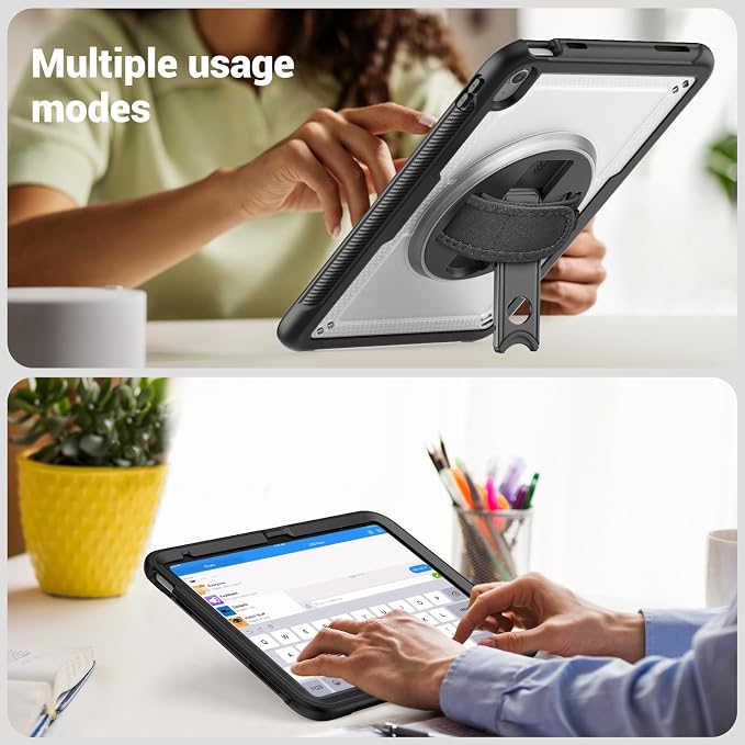 Case for iPad (A16) 11th Generation 11 inch 2025 Lightweight Rugged Dual-Material Design 360° Rotating Adjustable Leather Hand Strap Foldable Kickstand Durable with Full ProtectionBlue