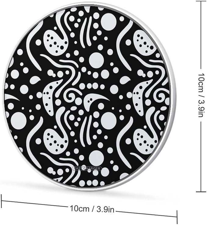 Black and White Pattern with White Circles Wireless Charger Portable Fast Charging Pad Lightweight Wireless Charging Pad 10W Slim Charging Station for Phone Charger Mat for Travel Home Office Desk