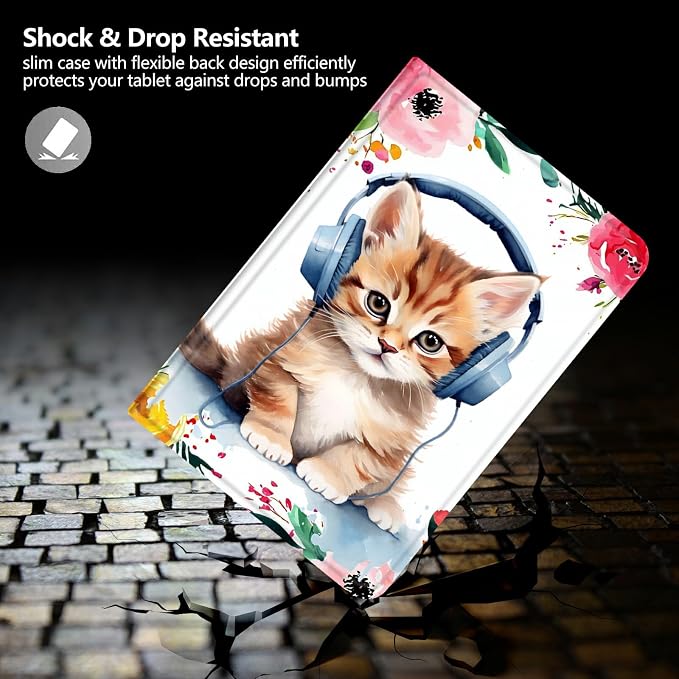 Case for Fire 7 2019/2017/2015Black Cat Purple Roses | DIGTIALL Slim Cover for Fire 7 Tablet 9th/7th/5th Gen 7.0 Folding Stand Protective Case Auto Sleep/Wake Smart Shell