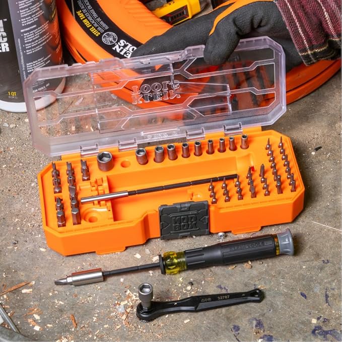 Klein Tools 32787 64-Piece Micro-Ratchet Bit Precision Driver Set with Modular Case, Magnetic, Precision, Standard Bits and Nut Drivers