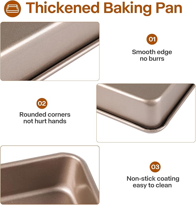 Barlket Rectangle Cake Pan, 9x11 Baking Pan Nonstick, Golden, Easy Release