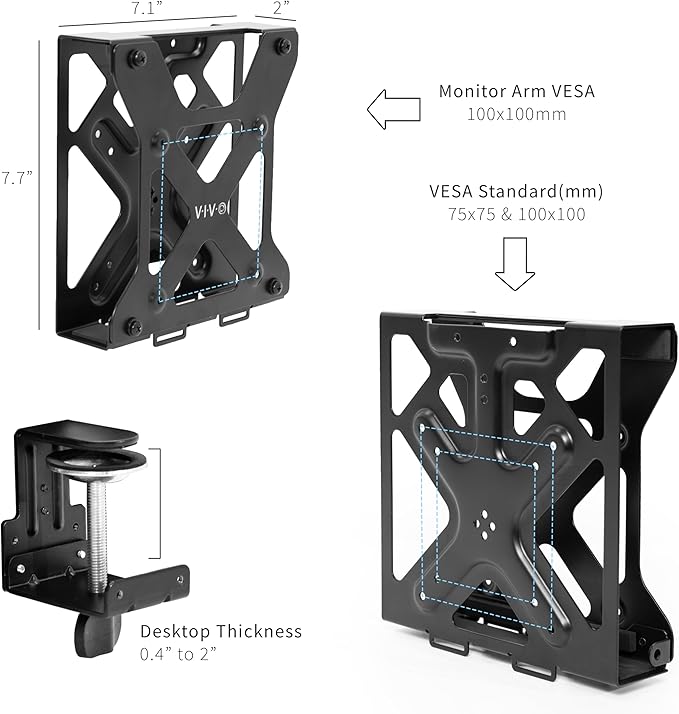 VIVO Behind Monitor VESA Mount Designed for Dell OptiPlex Micro CPU, Monitor Arm Computer Holder, Concealed Behind Screen, Desk Clamp Option, Black, Mount-DLMM1