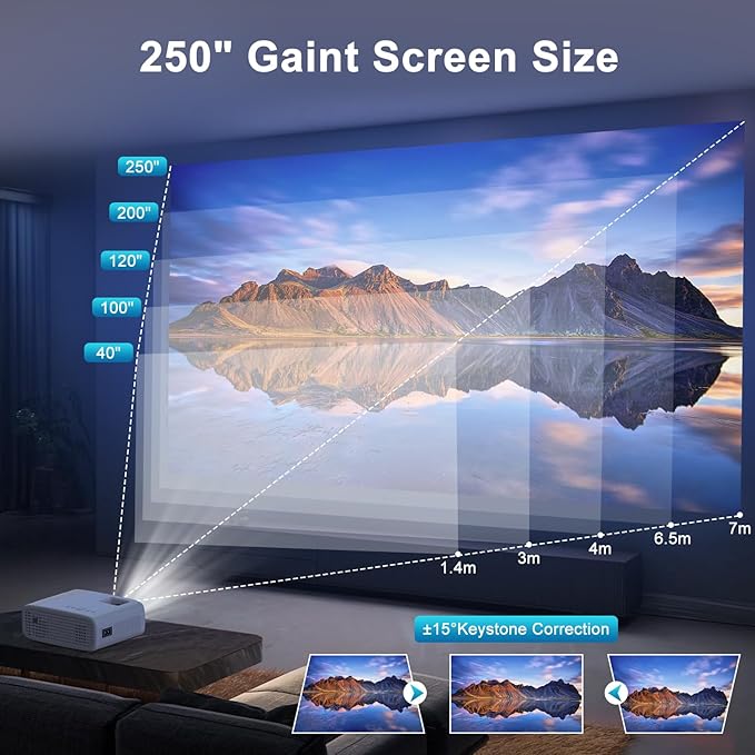TMY Projector with WiFi and Bluetooth, Native 1080P Mini Projector, Portable Projector wirh 50% Zoom, Compatible with TV Stick/Phone/PC/DVD/HDMI/USB/TF, Movie Projector for Home Bedroom