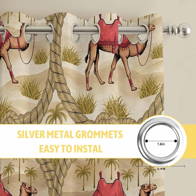 2 Panel Kitchen Cafe Curtains, Desert Camels Sunlight Filtering Nature Air