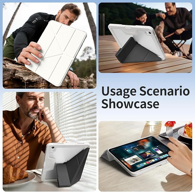 Case for iPad (A16) 11th Gen 11'' 2025/iPad 10th Gen 10.9'' 2022 | Shockproof Protective Cover with Pencil Holder Multi-Angle Stand Clear Back Support Touch ID &amp Auto Sleep/Wake (Black)