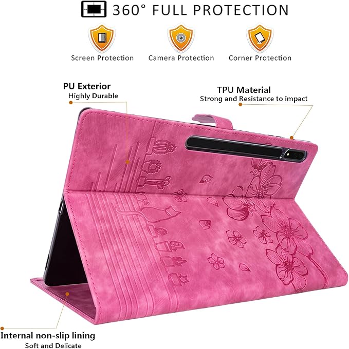 Dteck Wallet Case for Galaxy Tab S10+/S9+/S7 FE/S8+/S7 Plus 12.4 Tablet Premium PU Leather Folding Stand Auto Wake/Sleep Pen Holder Case with Hummingbirds