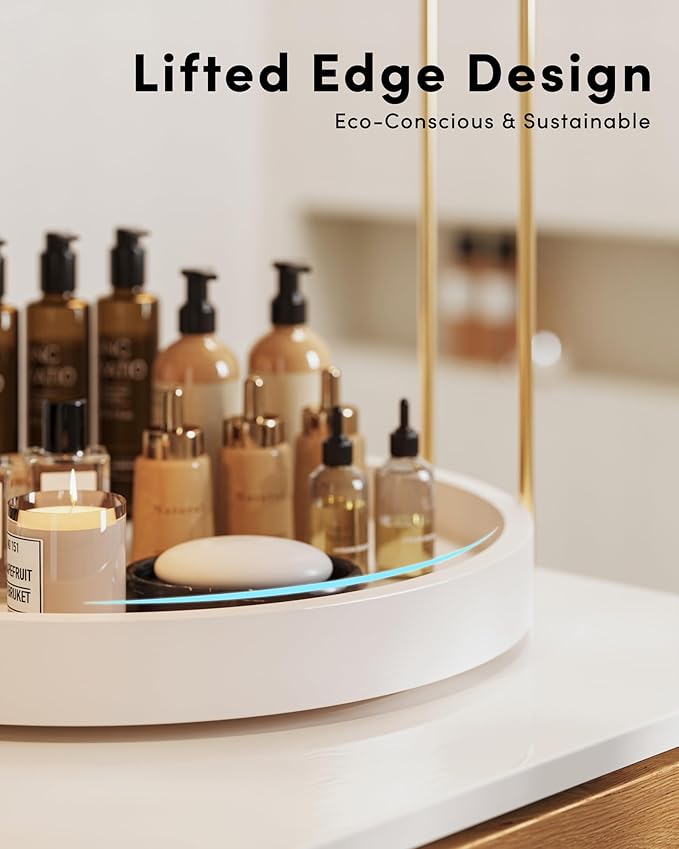 Onlysky Bathroom Counter Organizer,Make Organizer for Vanity, Wood Perfume Skincare Oraganziers, Gold Bathroom Accessories