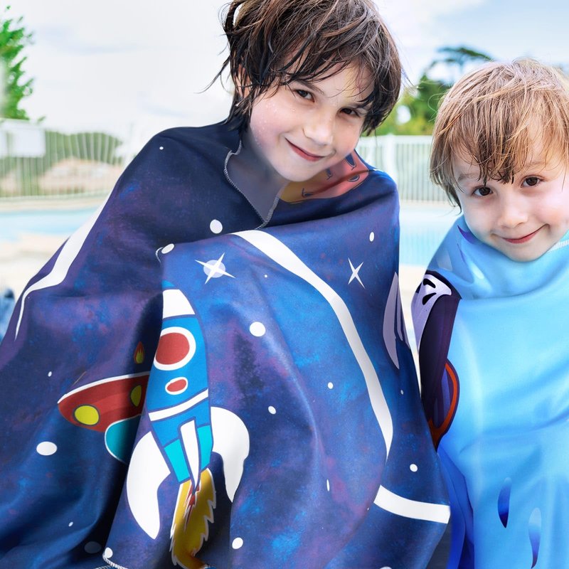 WERNNSAI Space Kids Beach Towel for Boys, 30” x 60” Double-Sided Towel for Kids, Kids Beach Pool Bath Bathroom Swim Towels, Beach Blanket Towel
