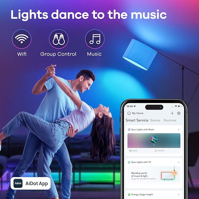 Linkind WiFi Smart Light Bulbs, Alexa Light Bulb Work with Alexa, Google Home, RGBTW 16 Million Color Changing Light Bulbs Dimmable, Mood Lighting, 2.4GHz Only, A19 E26 WiFi Bulb 60W 800LM 8 Pack