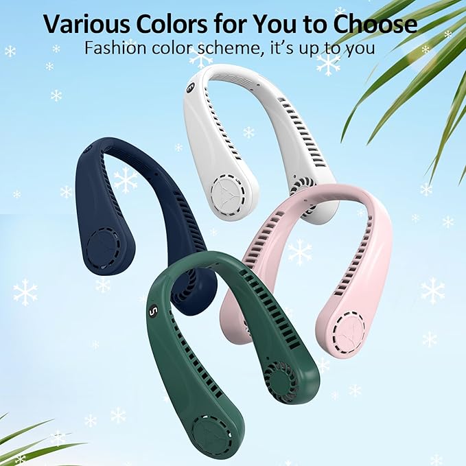 BIRDDIE Portable Hands free Bladeless Hanging Neck Fans with Screen Display and 5 Speeds Levels, USB Rechargeable, 360° Cooling Wearable Personal Fan for Work Travel Sport Outdoor (Green)