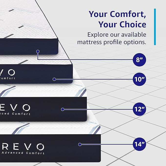 REVO Sleep Gel Memory Foam Mattress, 12-Inch Twin XL – Cooling Mattress with Gel Foam Support and Pressure Relief – Comfortable Sleep Surface for Dorms or Small Spaces