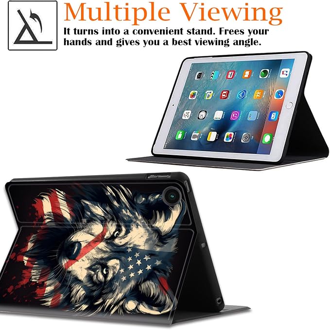 Case for Samsung Galaxy Tab A9 Plus 11 2023 Multi-Viewing Angles with Automatic Sleep/Wake Function for Samsung Galaxy A9+Tablet (SM-X210/X216/X218) American Flag Wolf