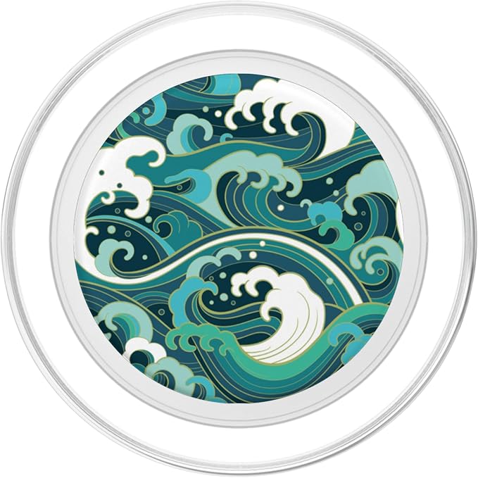 Ocean Wave Surf Beach Tropical Blue Teal Green Japanese Art PopSockets Adhesive PopGrip