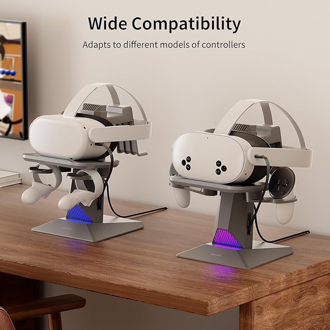 ANNAPRO CD1 Charging Dock for Meta Quest 3S/3, Quest 2, Retractable Charging Cable to Charge VR Headset, RGB Charging Station Accessories Compatible with Elite Strap and Controllers