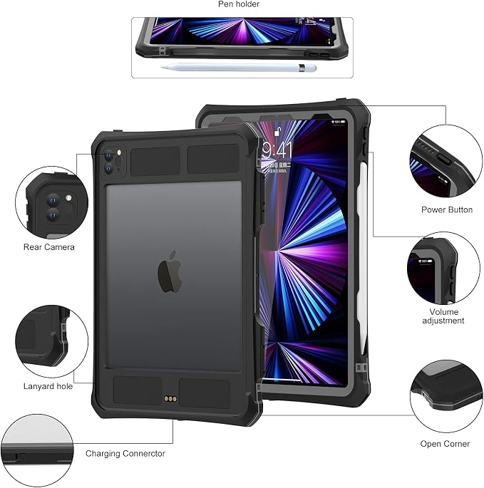Shellbox Case for iPad Air 4th/5th Generation 2022-2020 Waterproof Dustproof Shockproof Case with 360° Full-Body ProtectionLanyard and Kickstand