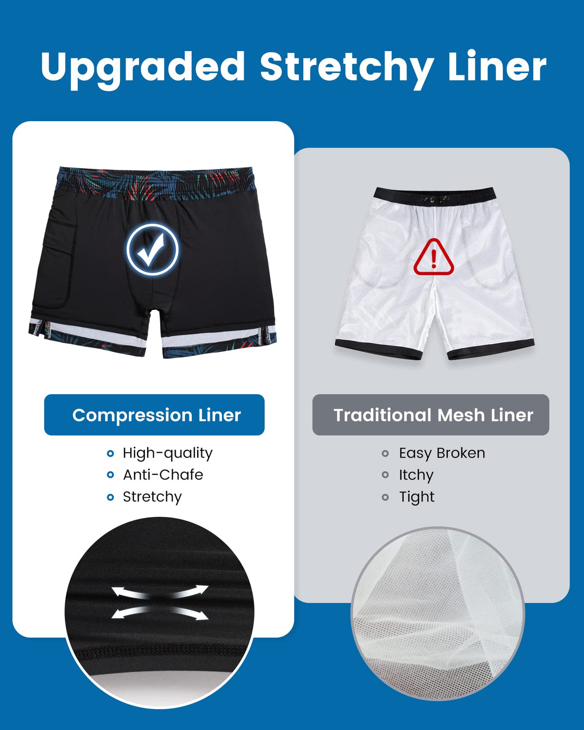 maamgic Mens Swim Trunks with Compression Liner 5 Inch, Quick Dry Bathing Suit with Zipper Pockets, Stretch No-Chafing Swim Shorts, Black-Orange Leaf Silhouette Large