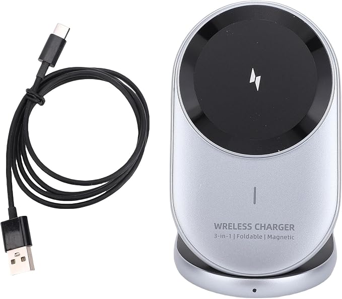 15W Fast Table Charger Magnetic Wireless Charging Dock 3 in 1 Stand Organizer for Phone Clock Headphones Space Saving Collapsible Design