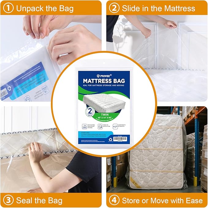 2 PK Twin XL/Twin Mattress Bags for Moving, Waterproof Mattress Cover for Disposal and Storage