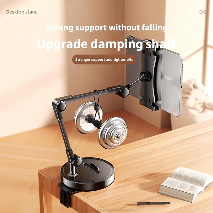 Dual Phone Stand for Desk 2-in-1 Holder with 762g Weighted Base 360° Adjustable Arm for Live Streaming &amp Learning