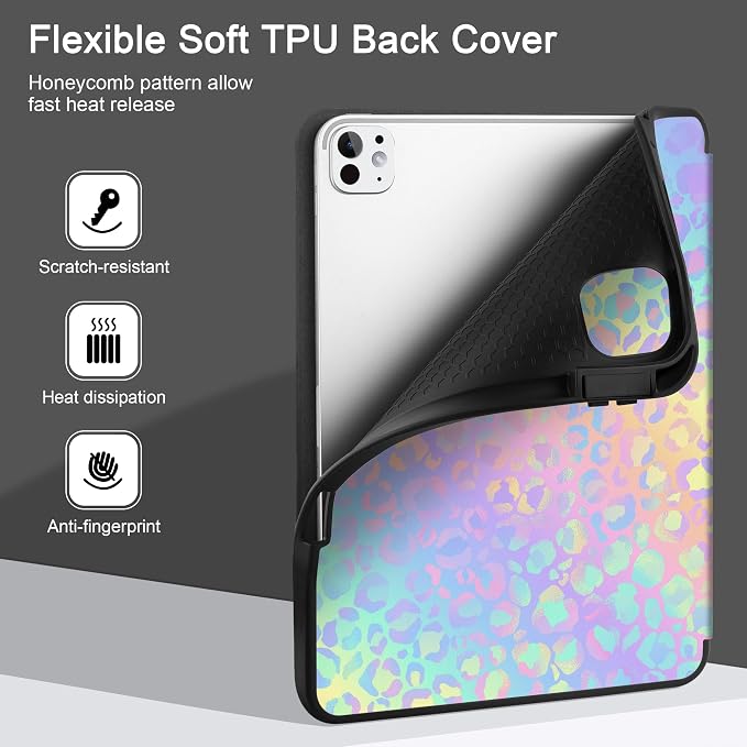 Case for iPad Pro 13 inch (M5 2025 / M4 2024) – [Built-in Pencil Holder] Ultra Slim PU Leather Trifold Stand Cover with Soft TPU Back Auto Wake/Sleep - Color Leopard