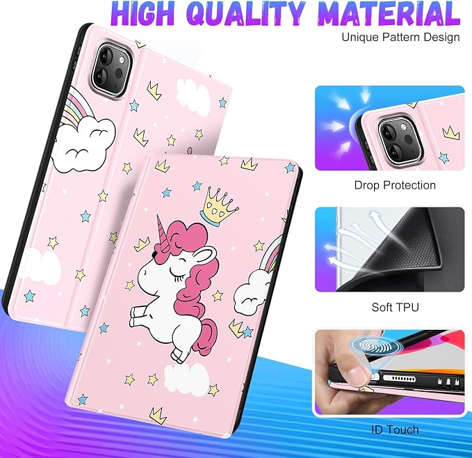 Uppuppy for iPad Pro 12.9 Case Kids Folio PU Leather Cover with Apple Pencil Holder Auto Sleep/Wake Adjustable Angles for iPad Pro 12.9 6th/5th/4th/3rd Gen Sun Moon Black