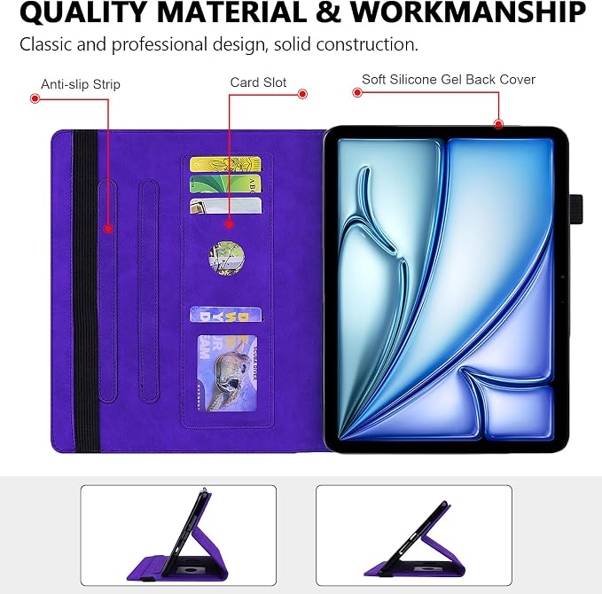 Folio Case for iPad Pro 11 2018-2022 iPad Air 11 2025/2024/Air 10.9 - Techcircle Stand Mandala Embossed PU Leather Soft TPU Cover with Elastic Strap Card Slots Pencil Holder - Pink