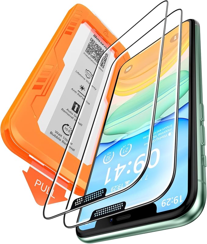 BossKiss for iPhone 11/iPhone XR Screen Protector TOP 9H Hardness Military Grade Shatterproof HD Tempered Glass Full Coverage Anti-Scratch Easy Installation Case Friendly 2 Pack