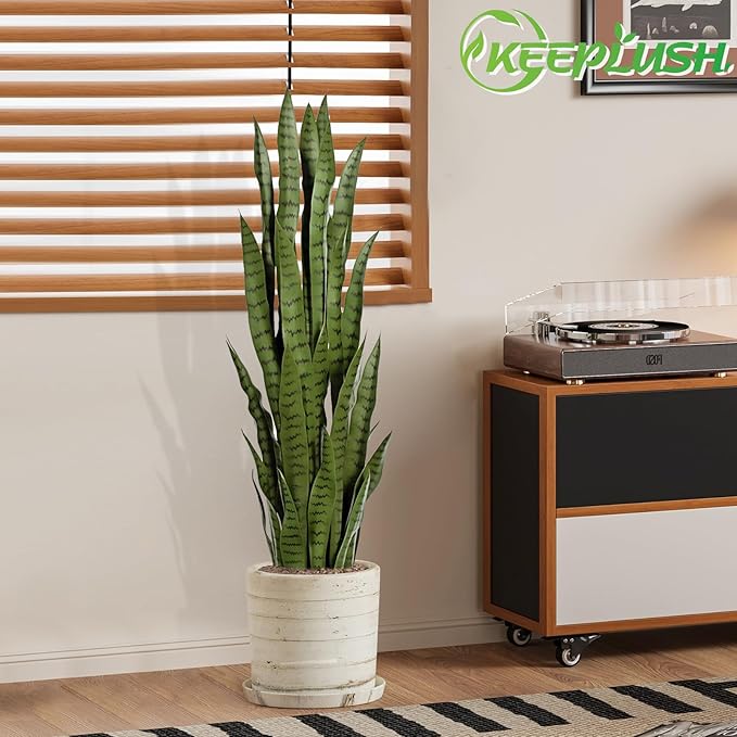 4ft Artificial Snake Plant – 46in Faux Sansevieria Plants, Fake Floor Plant for Indoor Outdoor, Front Porch Patio Home Office Decor, Mother-in-Law’s Tongue, Green 2Pcs