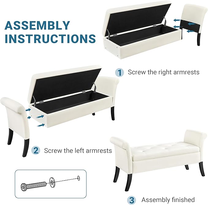 Yaheetech Ottoman with Storage, 52" Storage Ottoman Bench with Safety Hinge, Upholstered Bench with Seating for Bedroom, Living Room, Holds up to 661 lb, Fresh White