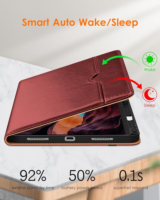 DTTO for iPad (A16) 11th Generation 11-inch &amp 10th Gen Case Brown | Premium Leather Business Cover with Pencil Holder Hand Strap &amp Pocket Corner Protection Auto Sleep/Wake for Work &amp
