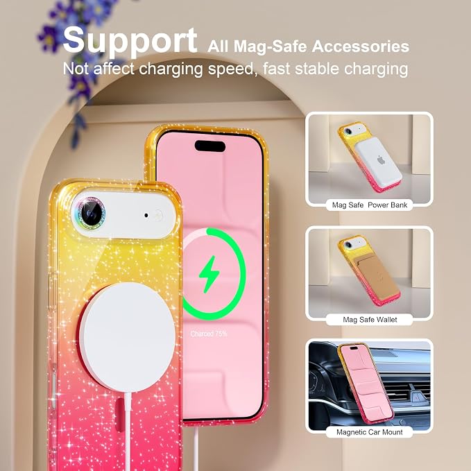 Choiche for iPhone 15 Pro Max Case Compatible with MagSafe Glitter Black | Women Girly Cute Glitter Sparkly Magnetic Phone Case with Diamond Camera Lens Protectors Military-Grade Drop Protection 6.7