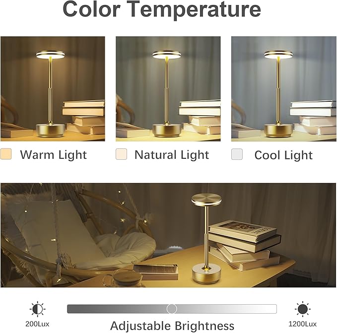 Hapfish 2 Pack Cordless Table Lamps Rechargeable, 5000mAh Battery Powered Lamp, 3 Color Modes, Dimmable, LED Table Lamps for Living Room,Outdoor, Dinner,Patio,Restaurant – Bronze