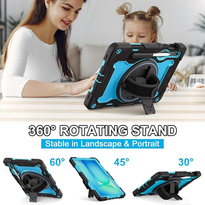 Galaxy Tab S10 Lite/S10 FE/S9 FE 5G/S9 Case 10.9/11 inch | with Screen Protector 360° Rotating Kickstand Hand/Shoulder Strap Heavy Duty Shockproof Cover S Pen Holder Kids Friendly