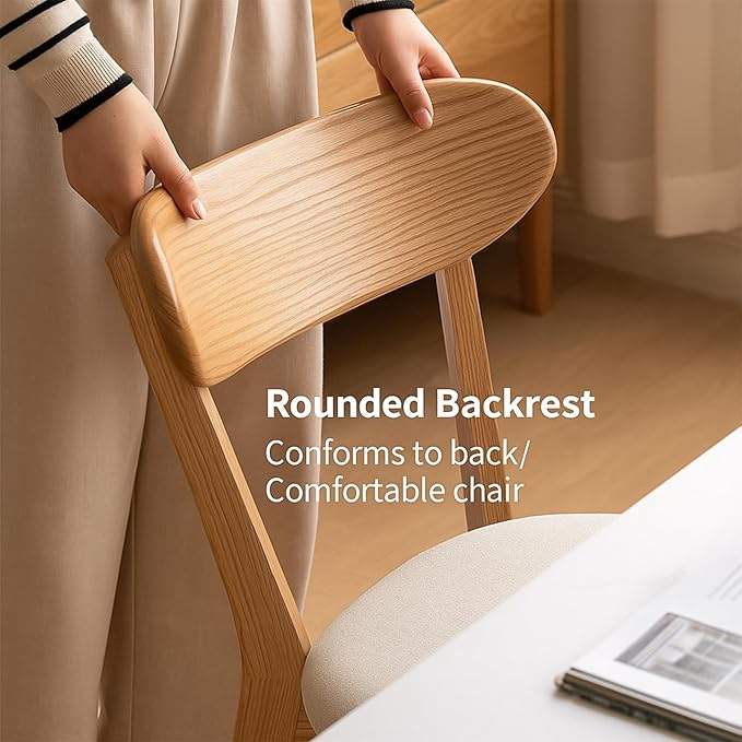 Solid Wood Dining Chair,FAS-Grade North American Oak, Ergonomic Curved Backrest & Pear White Thick Upholstered Seats,Oak Padded Dining Chair for Heavy People,Easy Assembly,400 lb Capacity