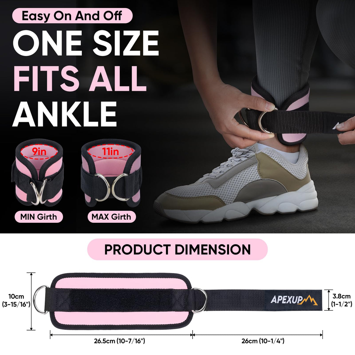 APEXUP Ankle Strap for Cable Machine, Ankle Resistance Bands, Cable Kick Back Straps for Gym, Glute Workouts, Leg Extensions, Adjustable Straps with Neoprene Padding (Pair, Pastel Pink)