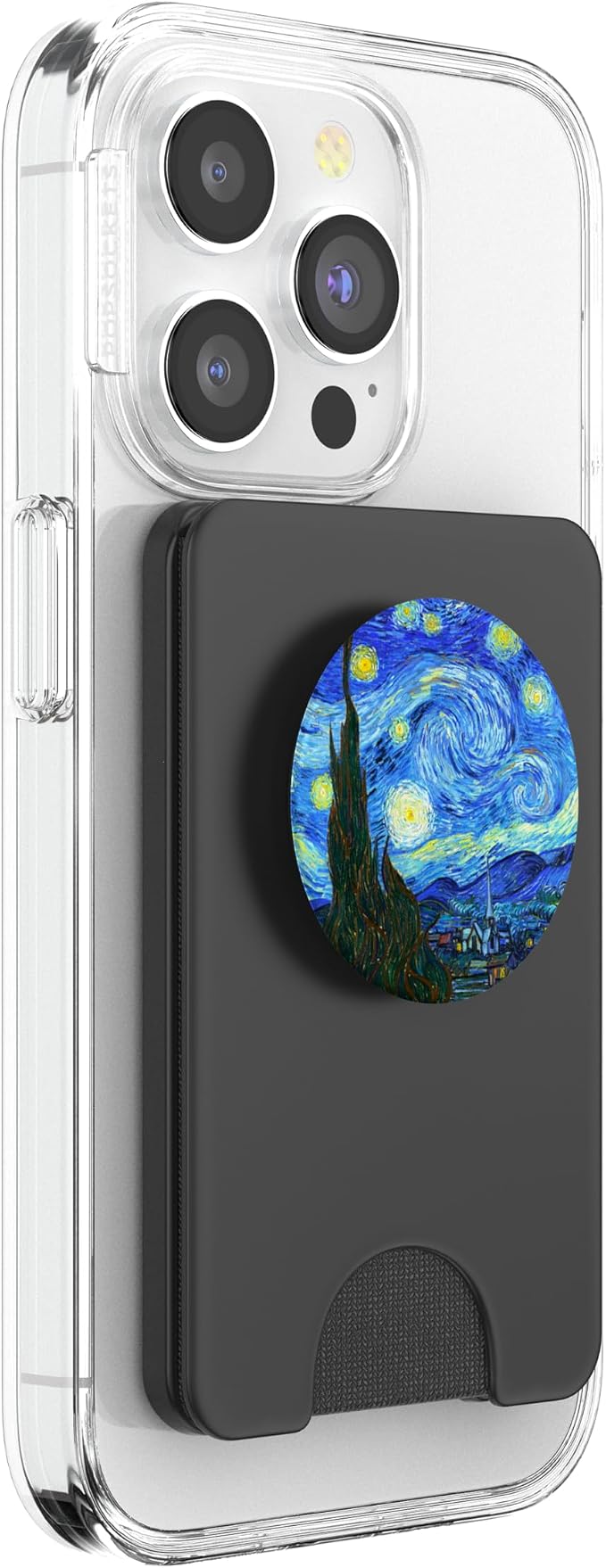 PopGrip: Swappable Grip for Phones &amp Tablets Gift - Black Phone Grip - Art: Vincent Van Gogh Starry Night - Compatible with Smooth Hard Plastic Cases