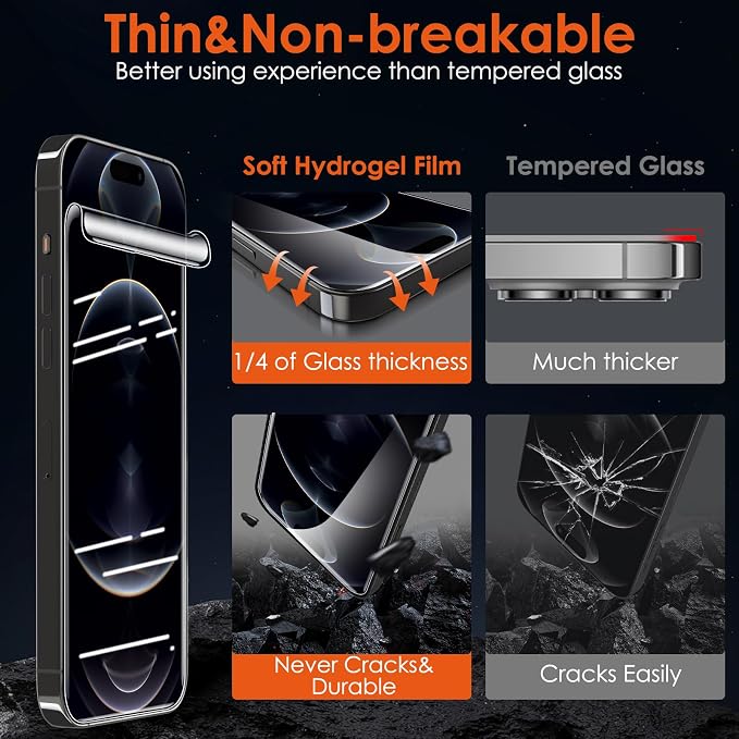 3 Pack Flexible Film Screen Protector for iPhone 12 Pro Max Non-breakable Soft TPU Hydrogel Film for iPhone 12 Pro Max Screen Protector Film (NOT Glass)