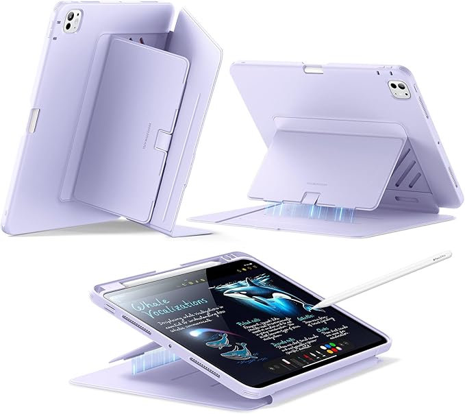 ESR for iPad Pro 11 Inch Case (M5/M4) 2025/2024, Vertical Stand Cover, Multi Stand Angles, Ultra-Stable Case with Pencil Holder, Flip Series, Purple