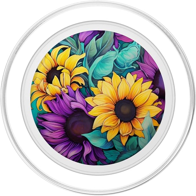 Teal Purple Sunflower Pastel Floral PopSockets Adhesive PopGrip