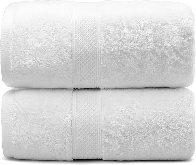 Super Absorbent Quick Drying | Hotel Grade Extra Large Bath Towels, 2-Piece Set, Bathroom Luxury Soft Towels-650GSM Cotton Luxury Beach Bath Towel 80x160cm (31.5x63 inches) (White)