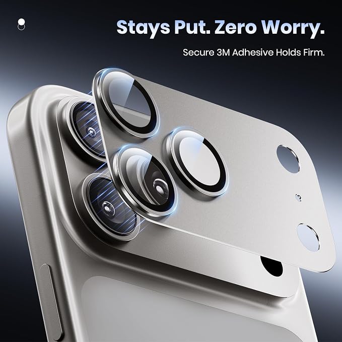 for iPhone 17 Pro Camera Lens Protector - 12FT Shatterproof | Military Grade Protection Strong Adsorption 9H+ Tempered Glass Camera Screen Full Protective Cover Case Friendly Black