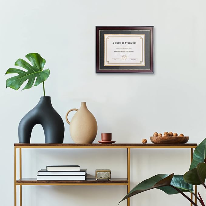 GraduatePro 8.5x11 Diploma Frame with Black Over Gold Mat or Display 11x14 Document Without Mat, CPA License Frame, UV Protection Acrylic, Mahogany with Gold Beads