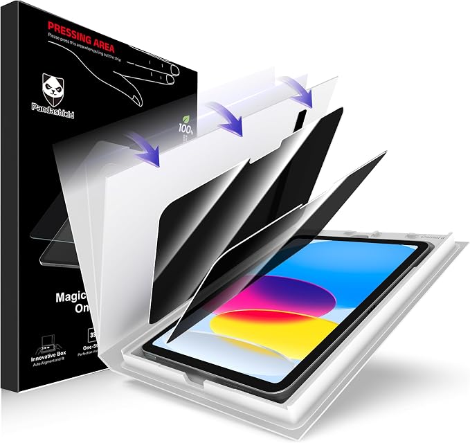 PandaShield 2-Pack Privacy Screen Protector Easy-Installation Box for iPad 11th/10th Gen. A16 (11/10.9 Inch 2025/2022) Anti-Spy Bubble Free Scratch Resistant Apple Pencil Support