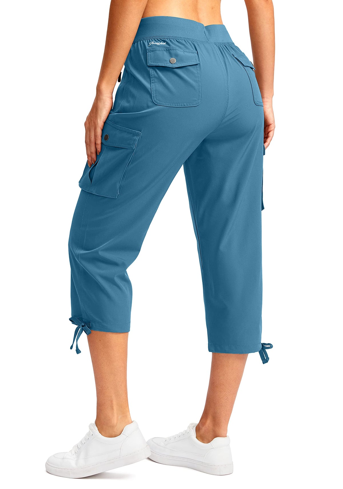 Soothfeel Women's Cargo Capris Pants with 6 Pockets Lightweight Quick Dry Travel Hiking Summer Pants for Women Casual (Blue, 3XL)