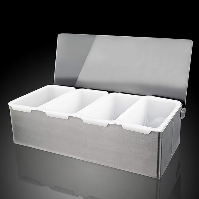 New Star Foodservice 48025 Stainless Steel Condiment Dispenser with 4 Compartments (NO ICE Tray Included)