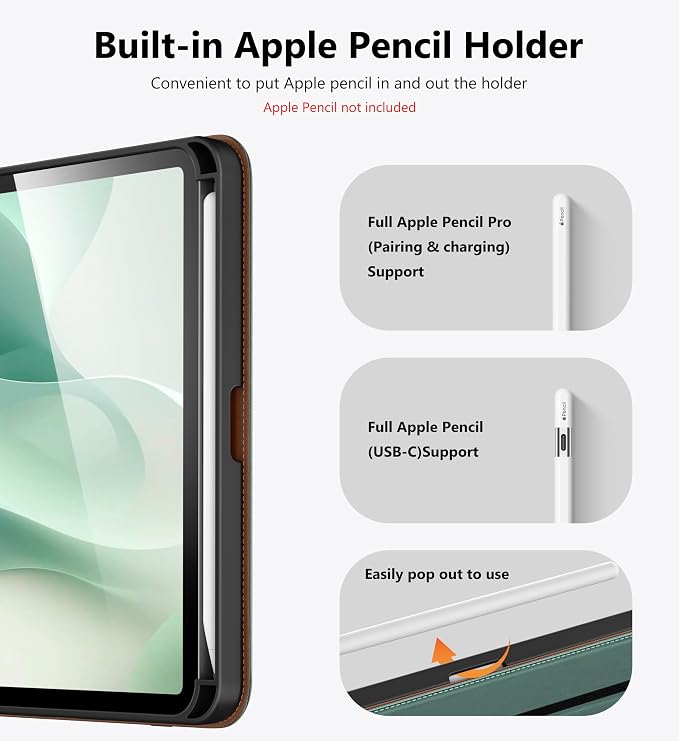 DTTO for iPad mini 7 A17 Pro 2024 aslo fit iPad mini 6 2021 Brown | 360 Degree Rotating Premium Faux Leather Folio Stand Cover with Pencil Holder Auto Sleep/Wake Multiple Angles Hand Strap